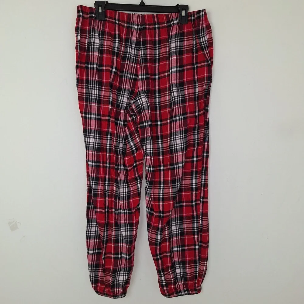 Cozy Plaid Pajama Joggers Victoria's Secret Large Red Black Pants Cuffed Ankles